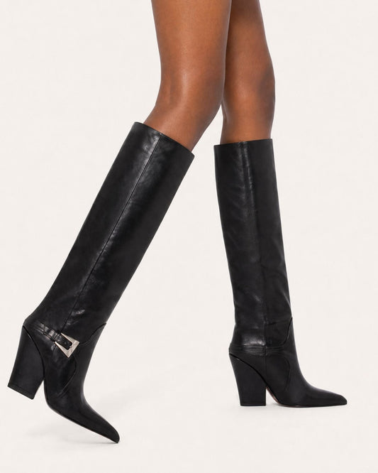 Leather Knee-High Boots with Buckle Detail and 9cm Block Heel – view 2