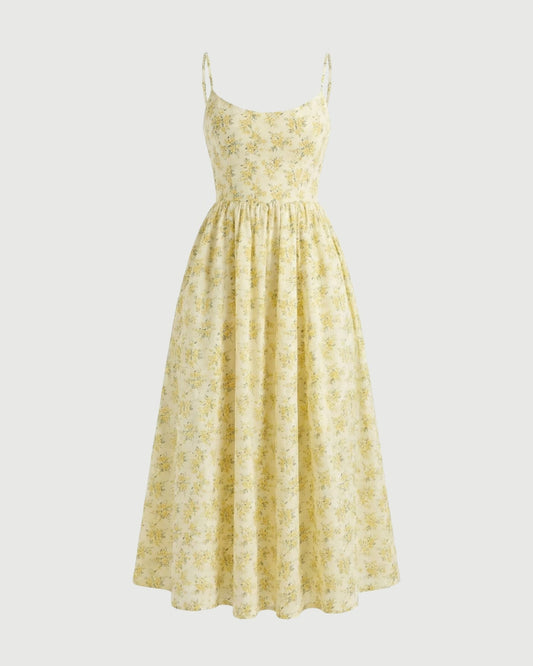 Mira Border Detail Cotton Blend Printed Dress – Yellow Floral