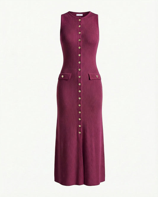 Old Money Form-Skimming Knitted Wool Blend Dress – Purple Claret