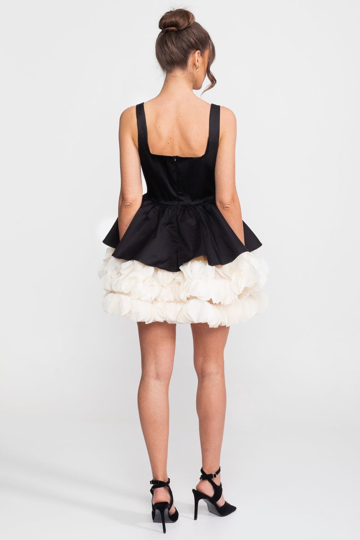 Strapless Structured Mini Dress with Organza Ruffle Underskirt – Black – view 5