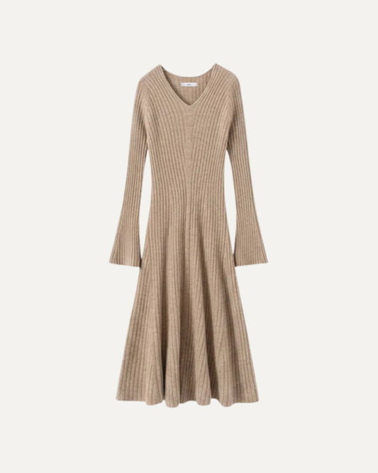 100% Cashmere V-Neck Dress with Relaxed Natural Drape