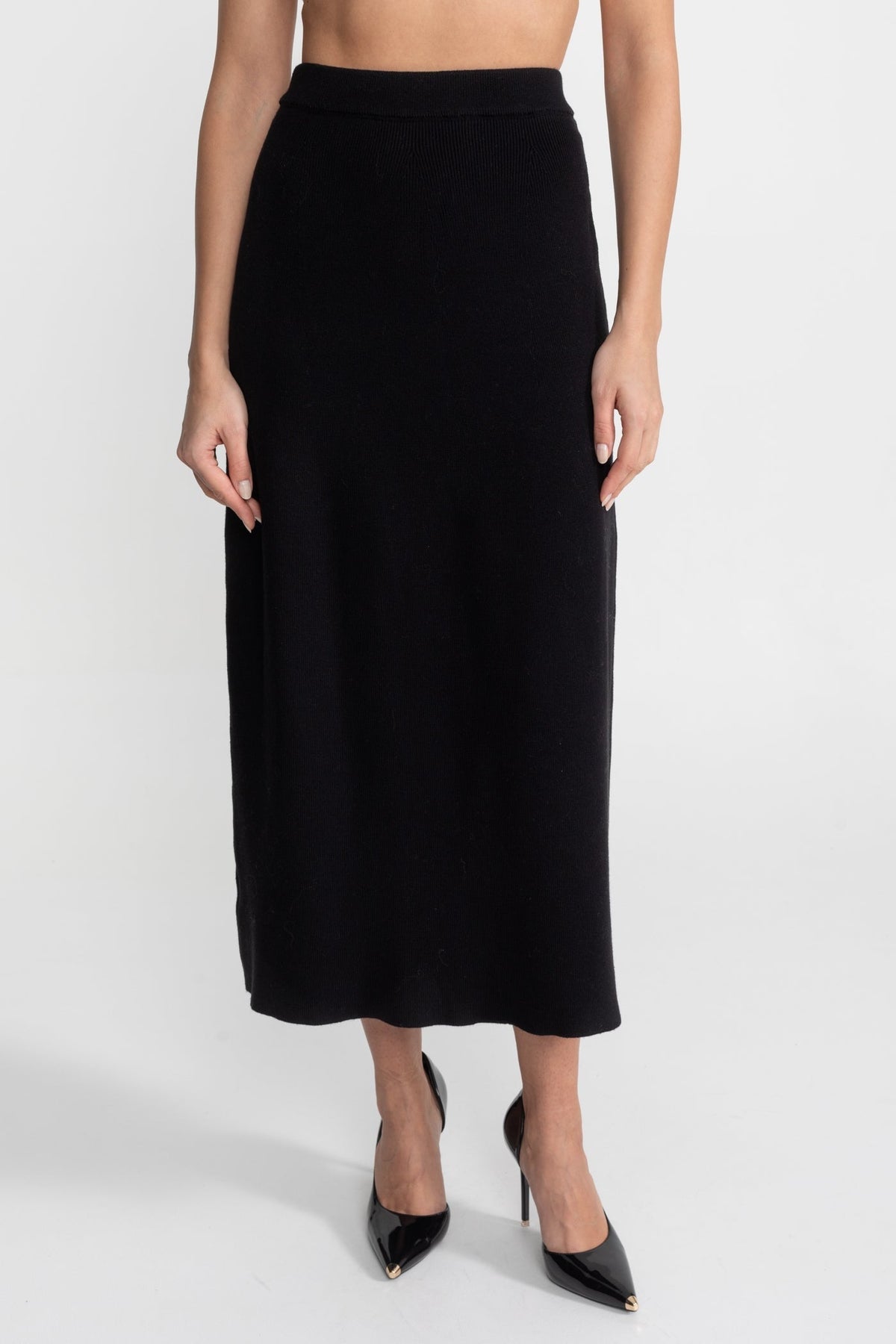 Embellished Tweed Cropped Jacket and A-Line Midi Skirt Set with Bows – Black
