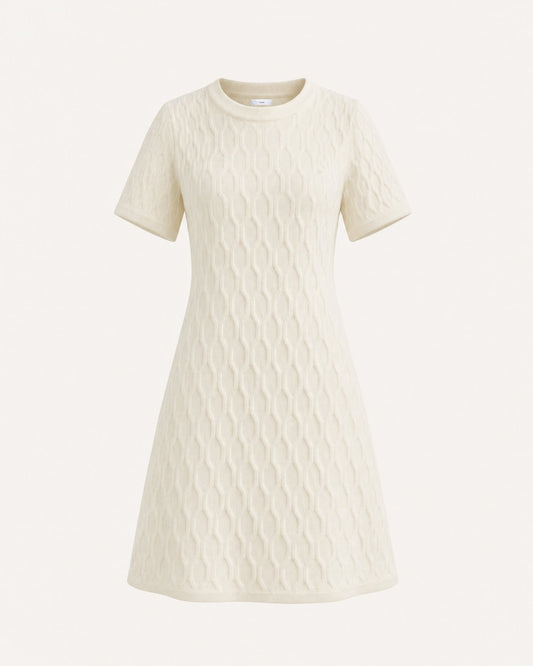 Crew Neck A-Line Viscose Knit Midi Dress – Apricot