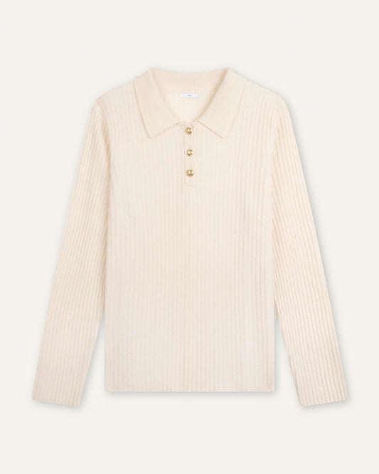 Soft Lightweight Pure Cashmere Polo Collar Top