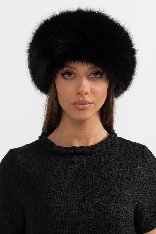 Plush Furry Texture Round Hat with Wide Brim – Black – view 2