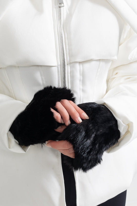 Fingerless Gloves with Fluffy Texture – Black – view 2