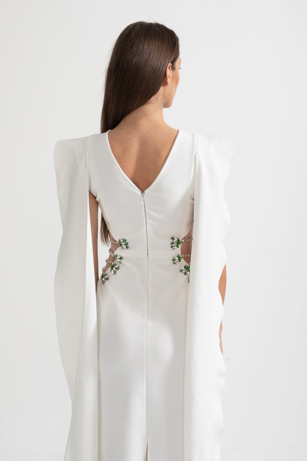 High Neck Sleeveless Maxi Dress with Embellished Side Cut-Outs – White – view 7