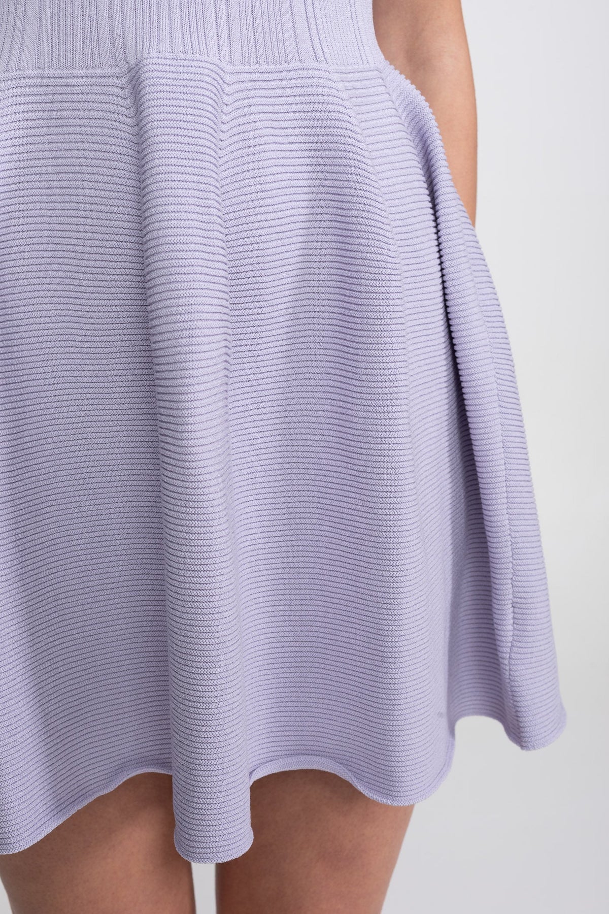 Ribbed Knit Open Polo Collar A-Line Mini Dress – Lilac – view 7