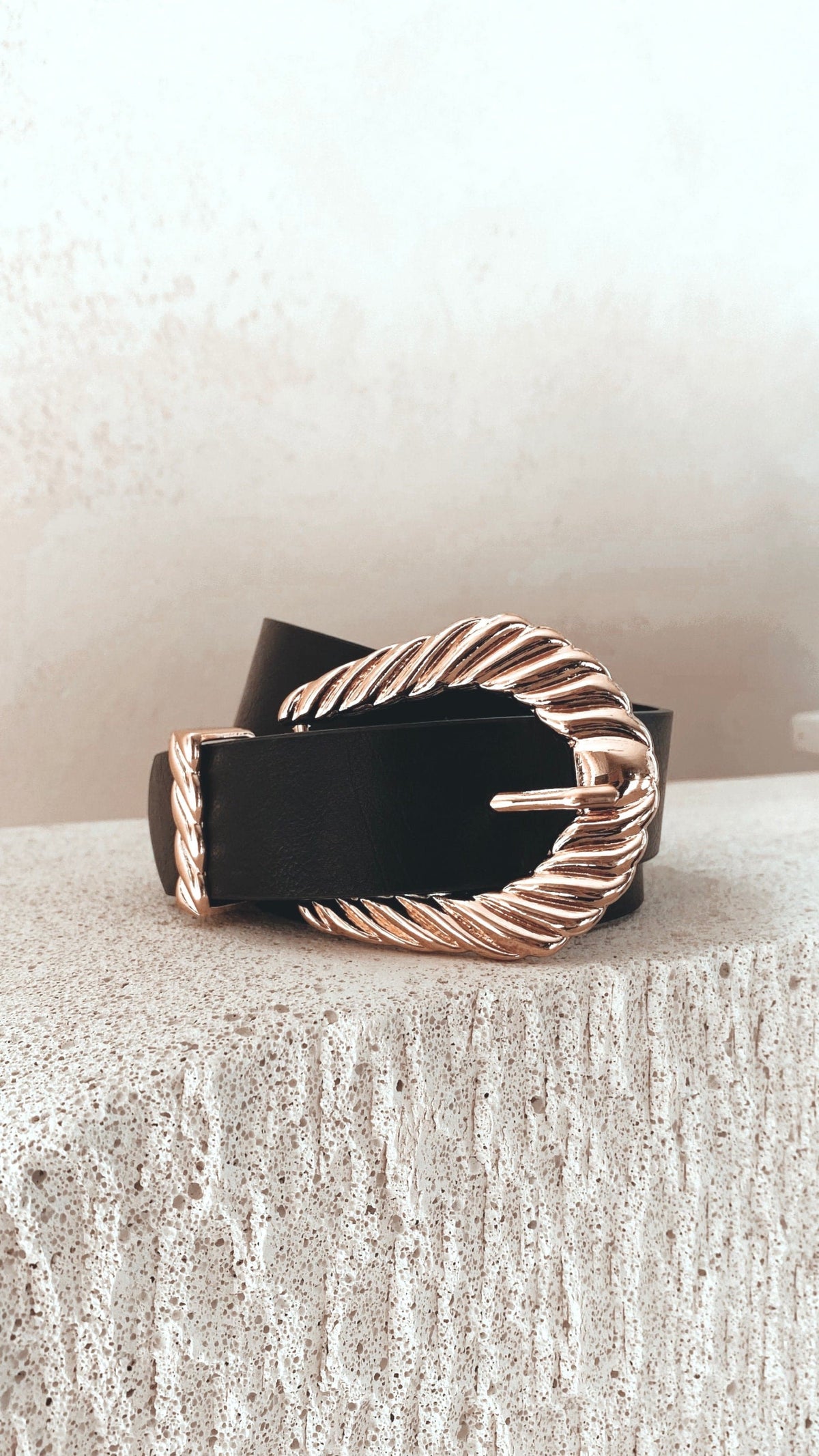 Amelie Bold Twist Buckle Synthetic Belt – Black/Gold – view 13