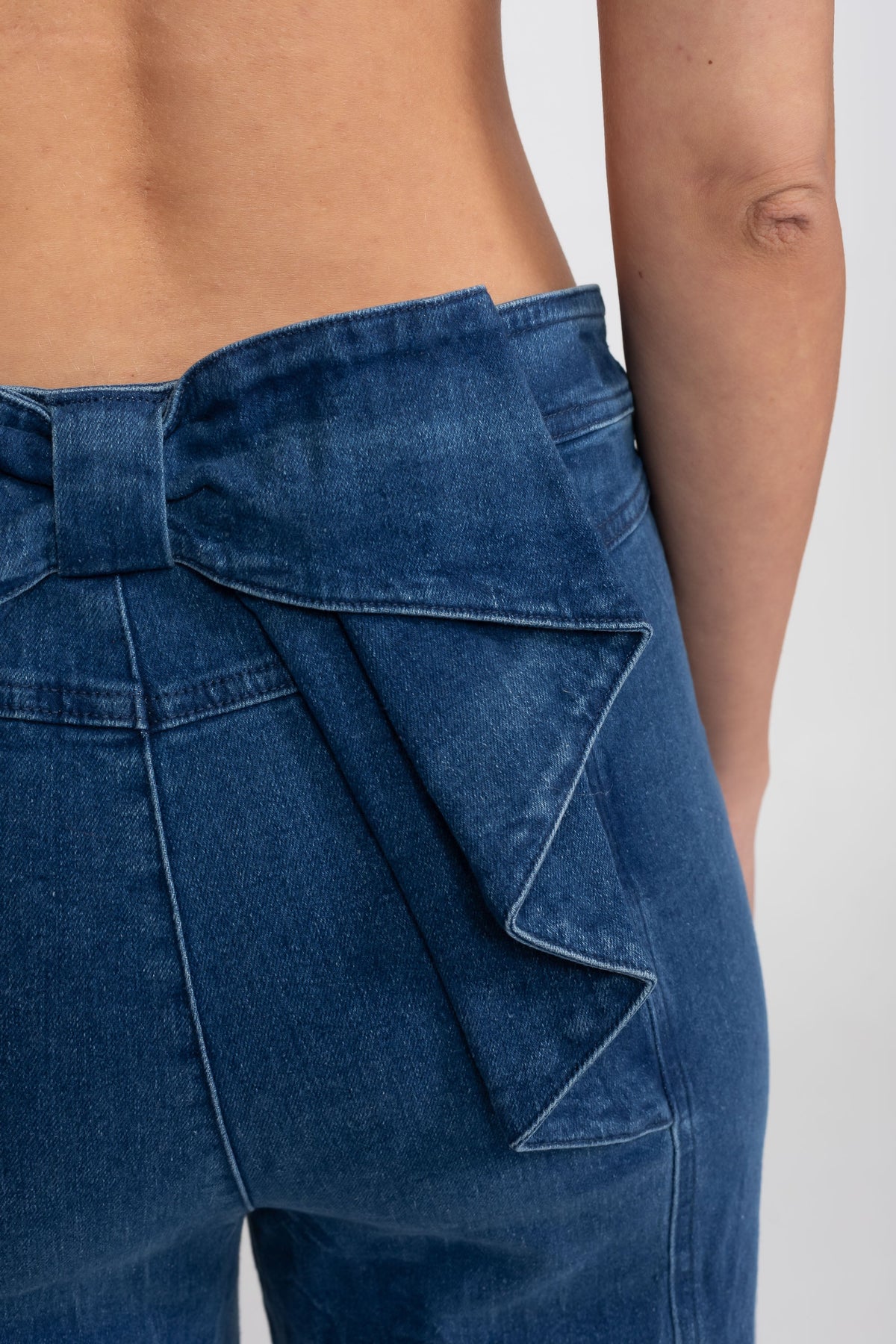 High Rise Wide Leg Jeans with Front Patch Pockets – Blue – view 5