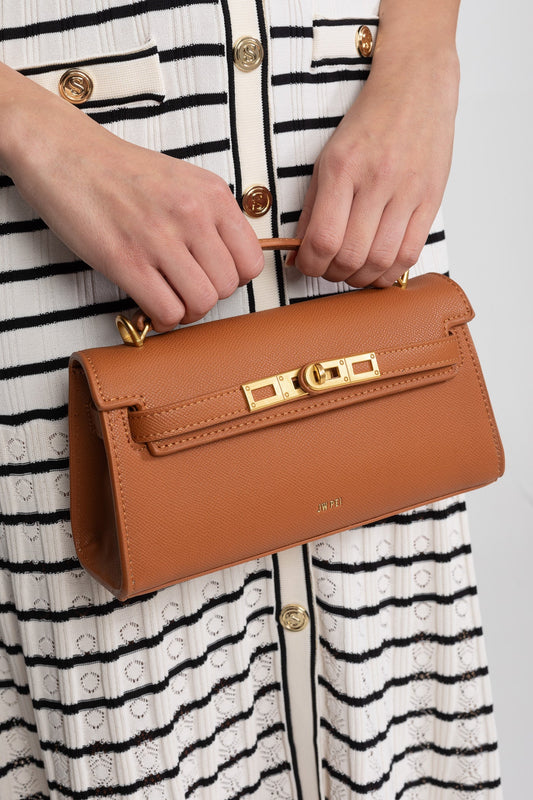 Structured Textured Cowhide Leather Mini Top Handle Bag – Brown – view 2