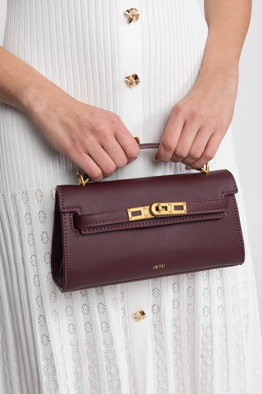 Structured Textured Cowhide Leather Mini Top Handle Bag – Burgundy – view 2