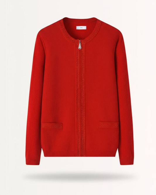 Mina Cashmere and Wool Blend Button Cardigan – Red