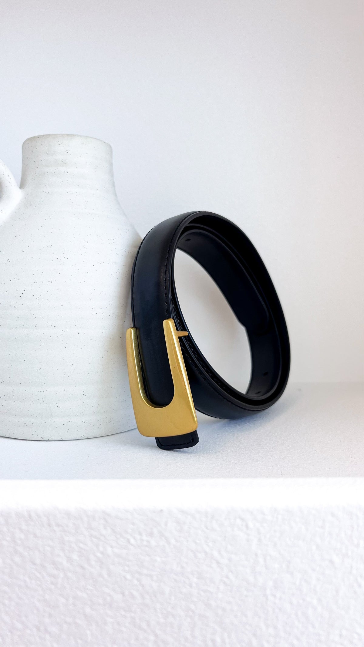 Monica Faux Leather Belt with Gold Detailing – Black