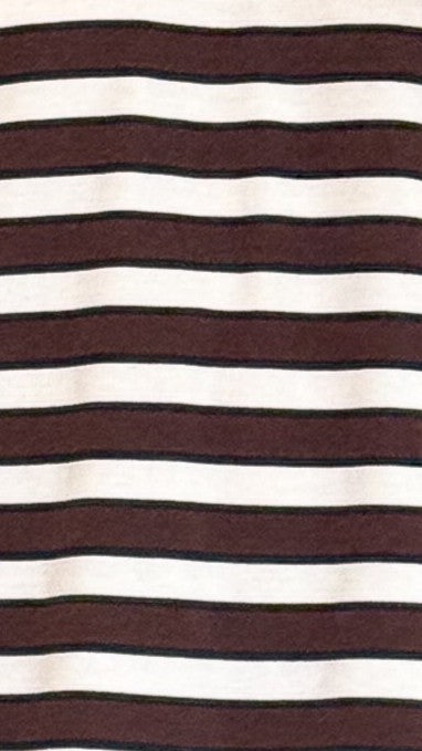 Solana Relaxed Long Sleeve Top with Ribbed Neck – Large Choc/White Stripe