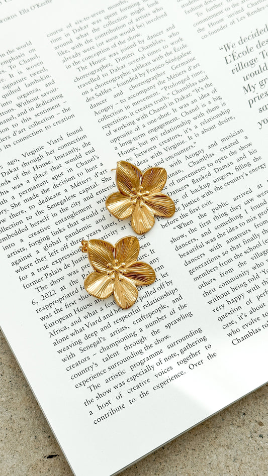 Breeze Statement Textured Flower Stud Earrings – Gold Plated – view 2