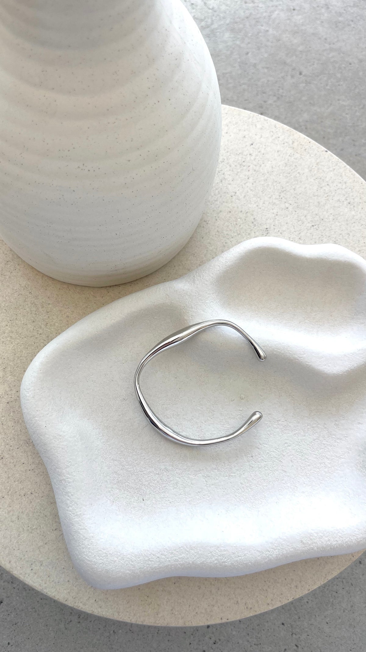 Amayah Wavy Open Cuff Stacking Bracelet – Silver Plated