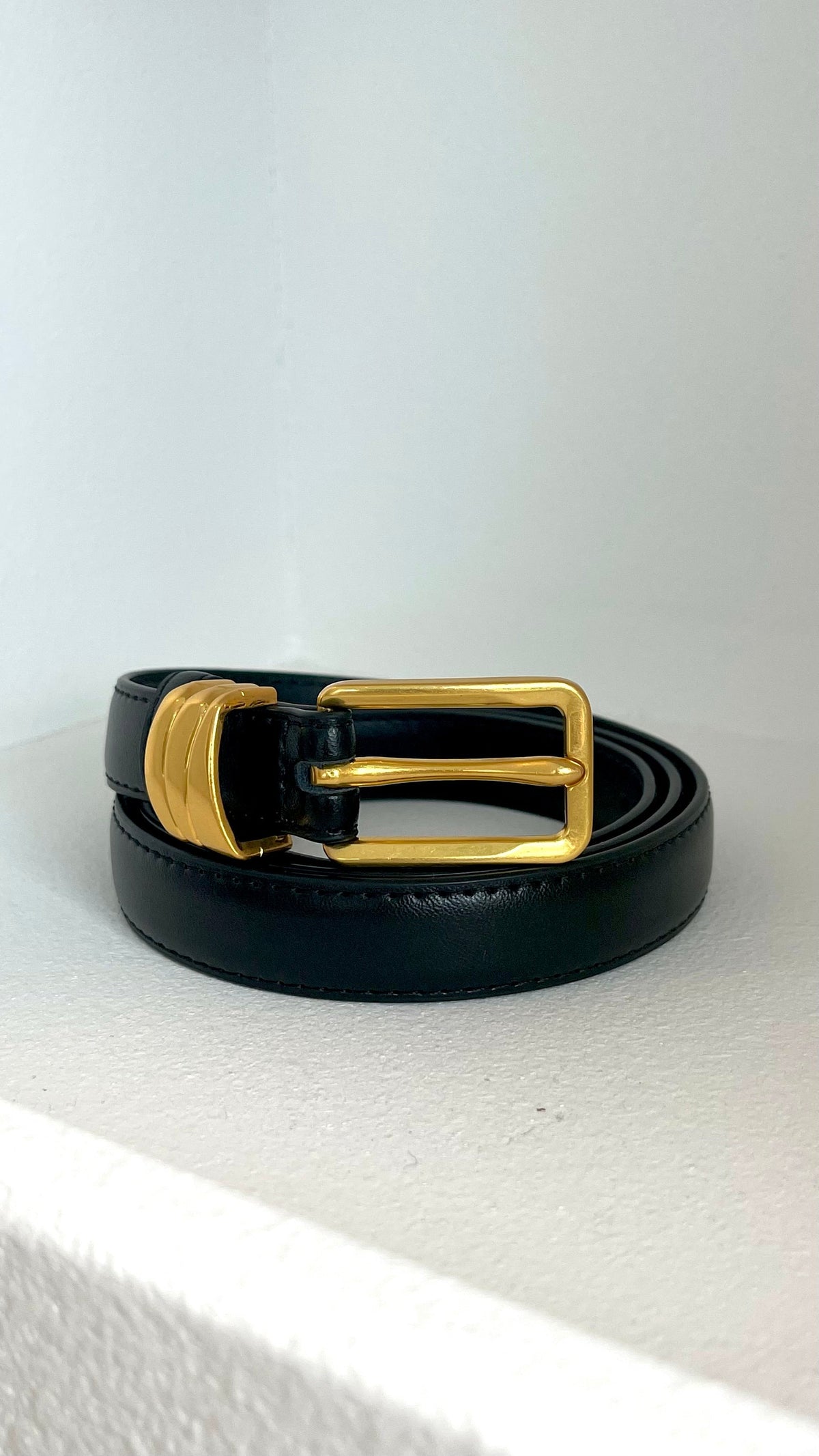 Elena PU Leather Belt with Gold Buckle Detail – Black