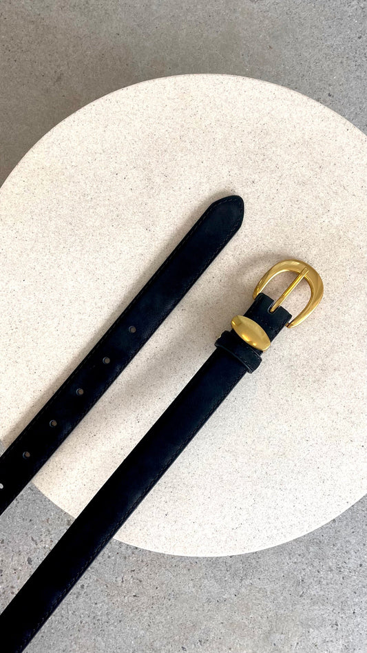 Maya Faux Leather Belt with Gold Hardware – Black