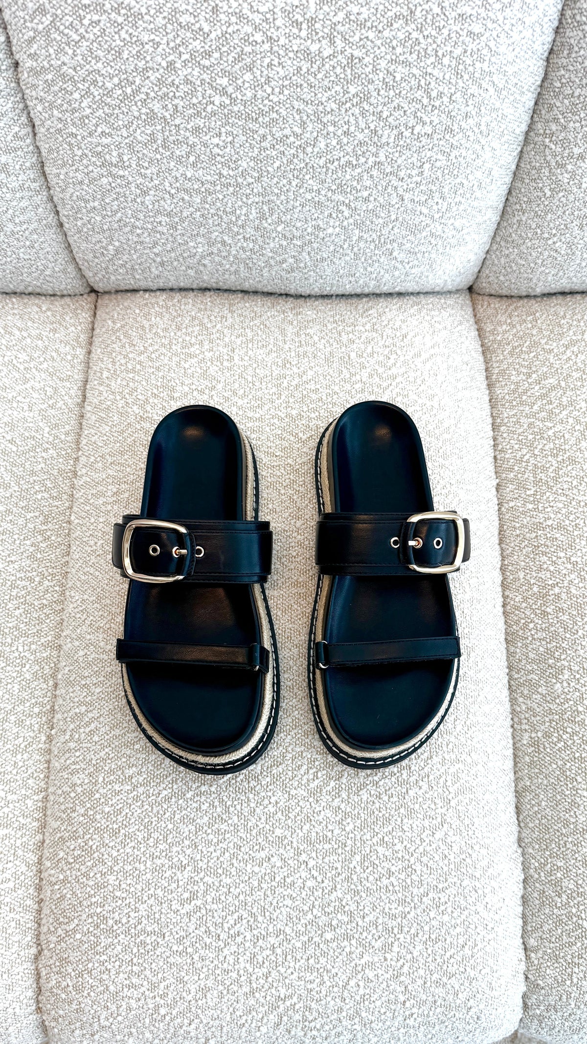 Tabitha Platform Slides with Rope Detail and Buckle Strap – Black – view 3
