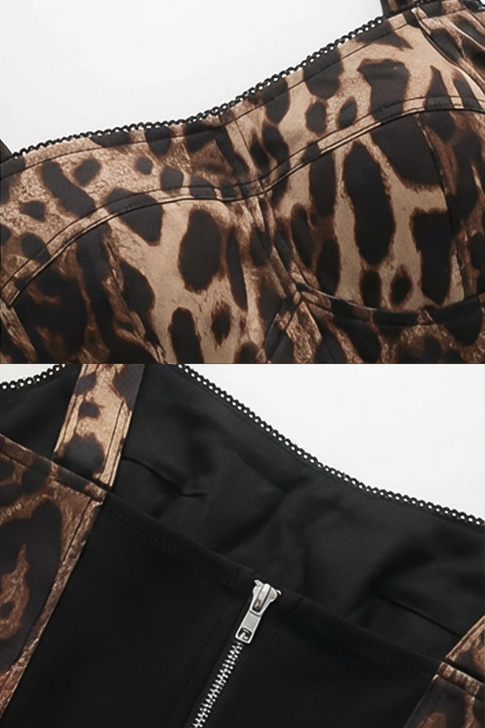 Leopard Print Wide Strap Crop Top and Tailored Shorts Set – Brown