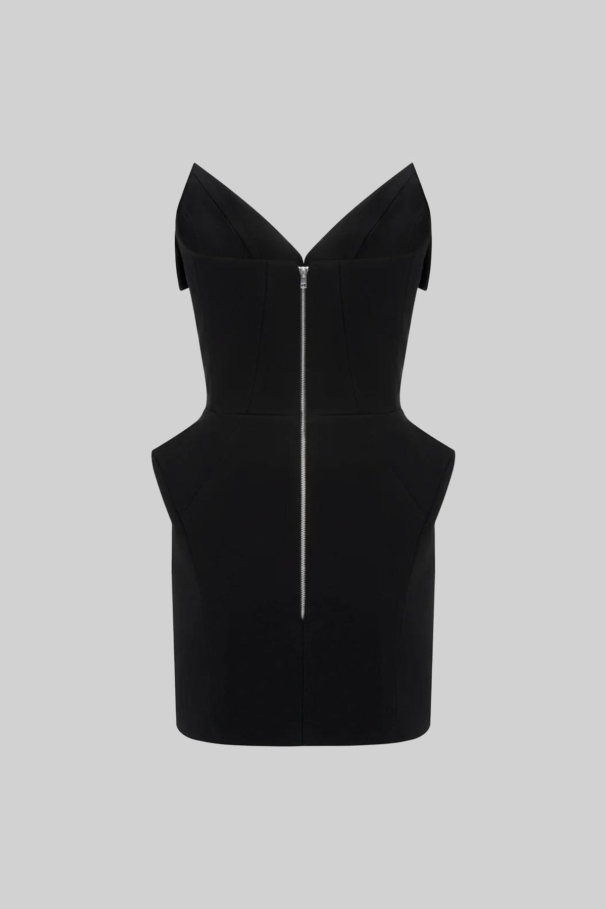 Structured Corset Mini Dress with Folded Collar Neckline – Black – view 3