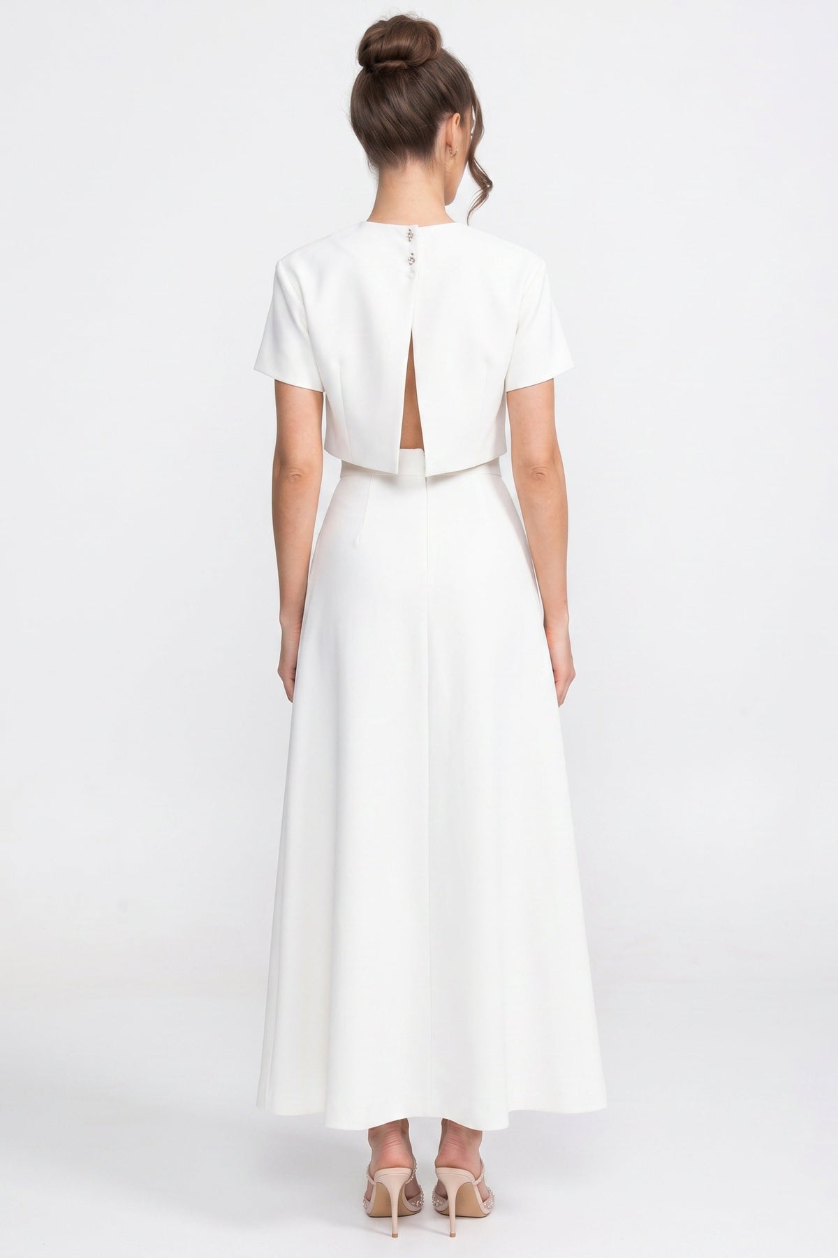 Iris Floral Print Crop Top and A-Line Maxi Skirt Co-ord Set – White – view 5