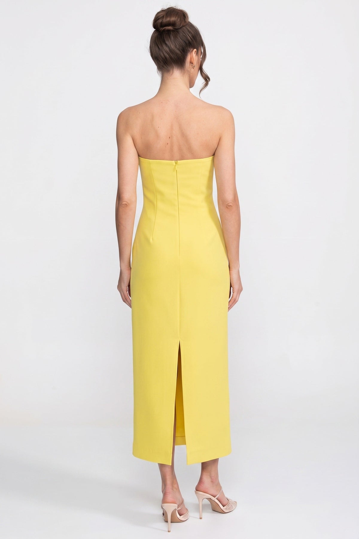 Strapless Column Maxi Dress with Oversized Iris Print – Yellow – view 6