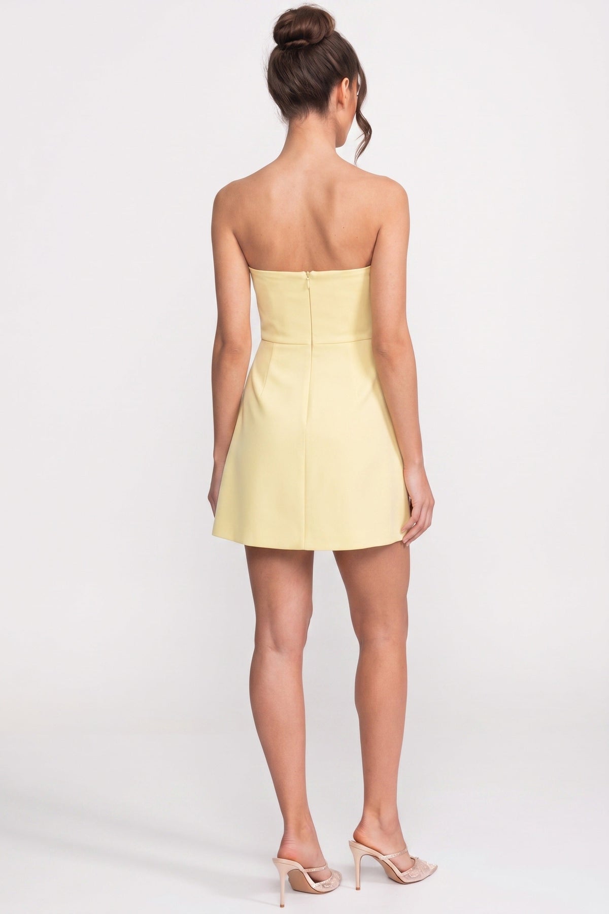 Strapless A-Line Mini Dress with 3D Camellia and Leaf Appliqué – Yellow – view 6