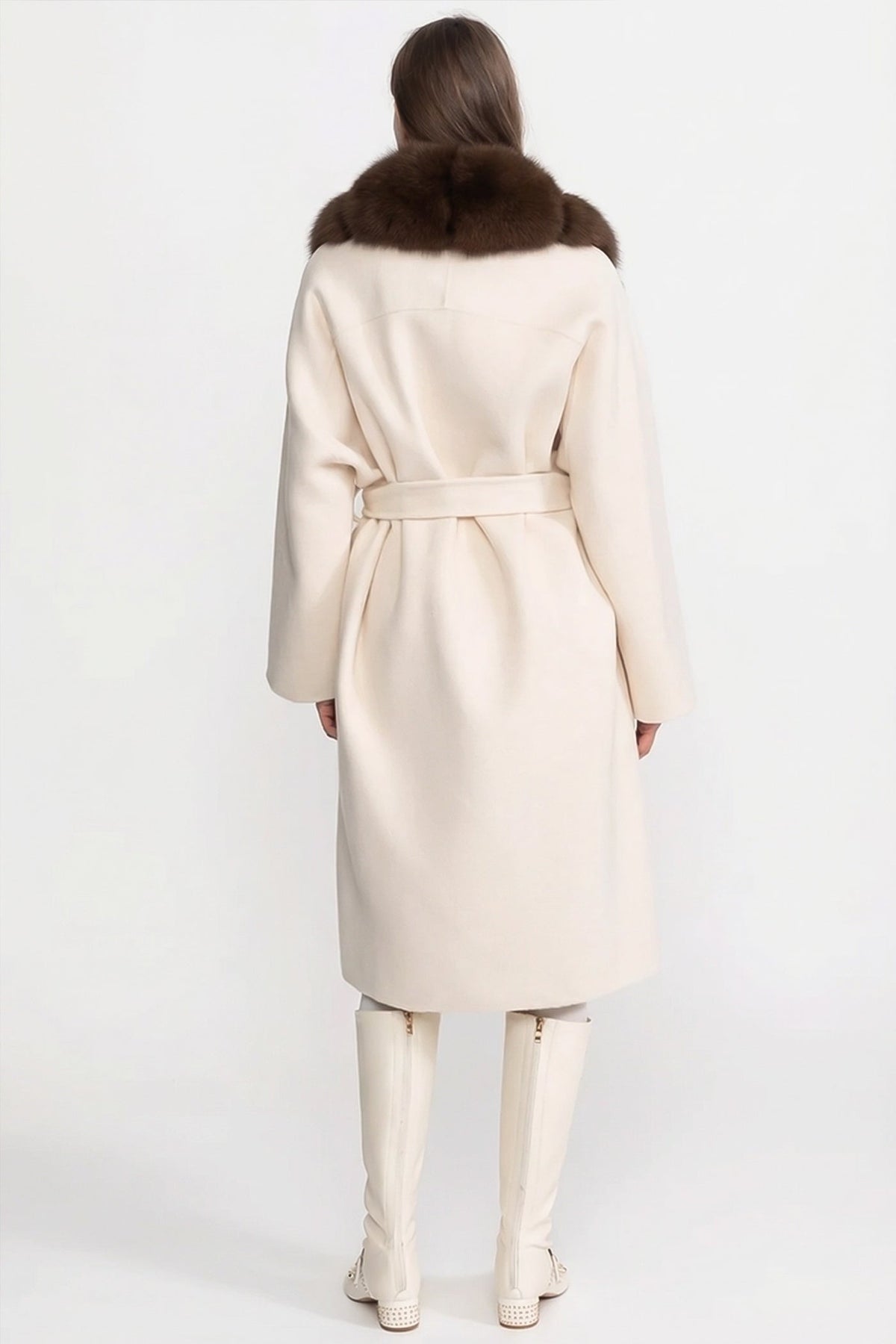 Longline Wool Wrap Coat with Full-Length Front Panel – Ivoire/Brown – view 4