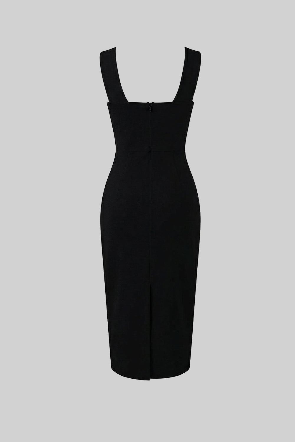 Sleeveless V-Neck Midi Dress with Sculpted Floral Shoulder – Black – view 7