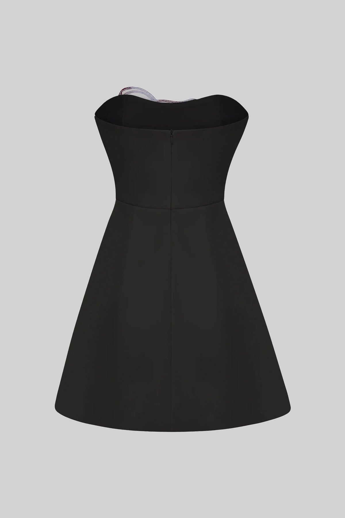 Strapless A-Line Mini Dress with 3D Iris Appliqué Skirt – Black – view 10