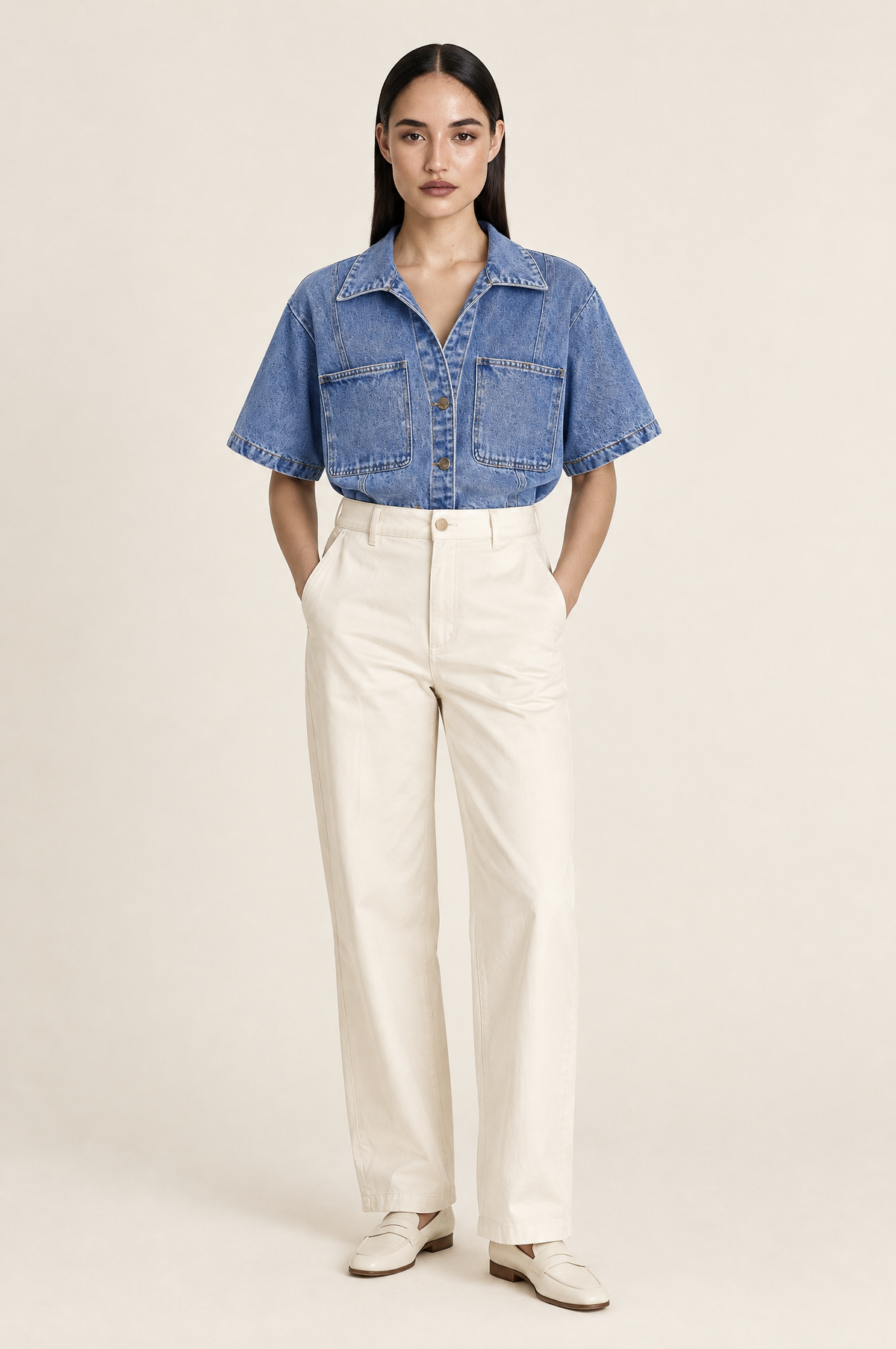 New York Tailored Denim Shirt with Chest Pockets – Blue