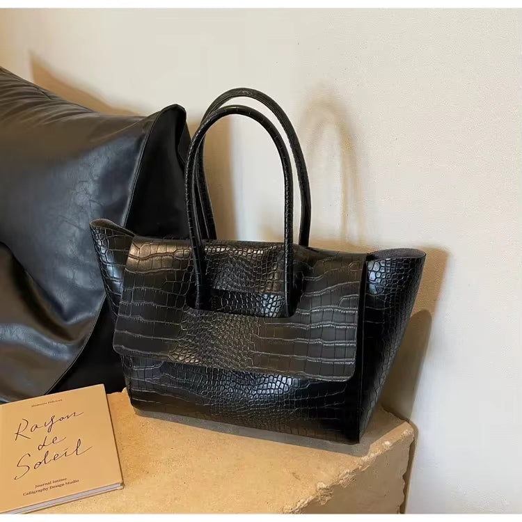 Jessica Croc-Embossed Vegan Leather Structured Tote Bag