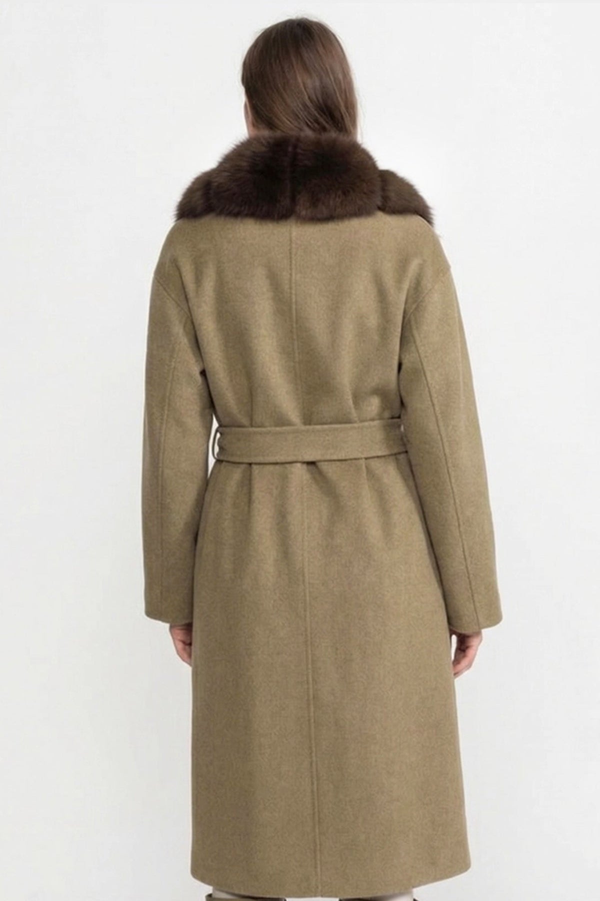 Longline Wool Wrap Coat with Full-Length Front Panel – Khaki – view 4