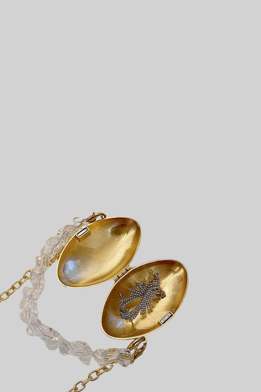 Mini Oval Shell Bag with Crystal Embellishments – Gold – view 2