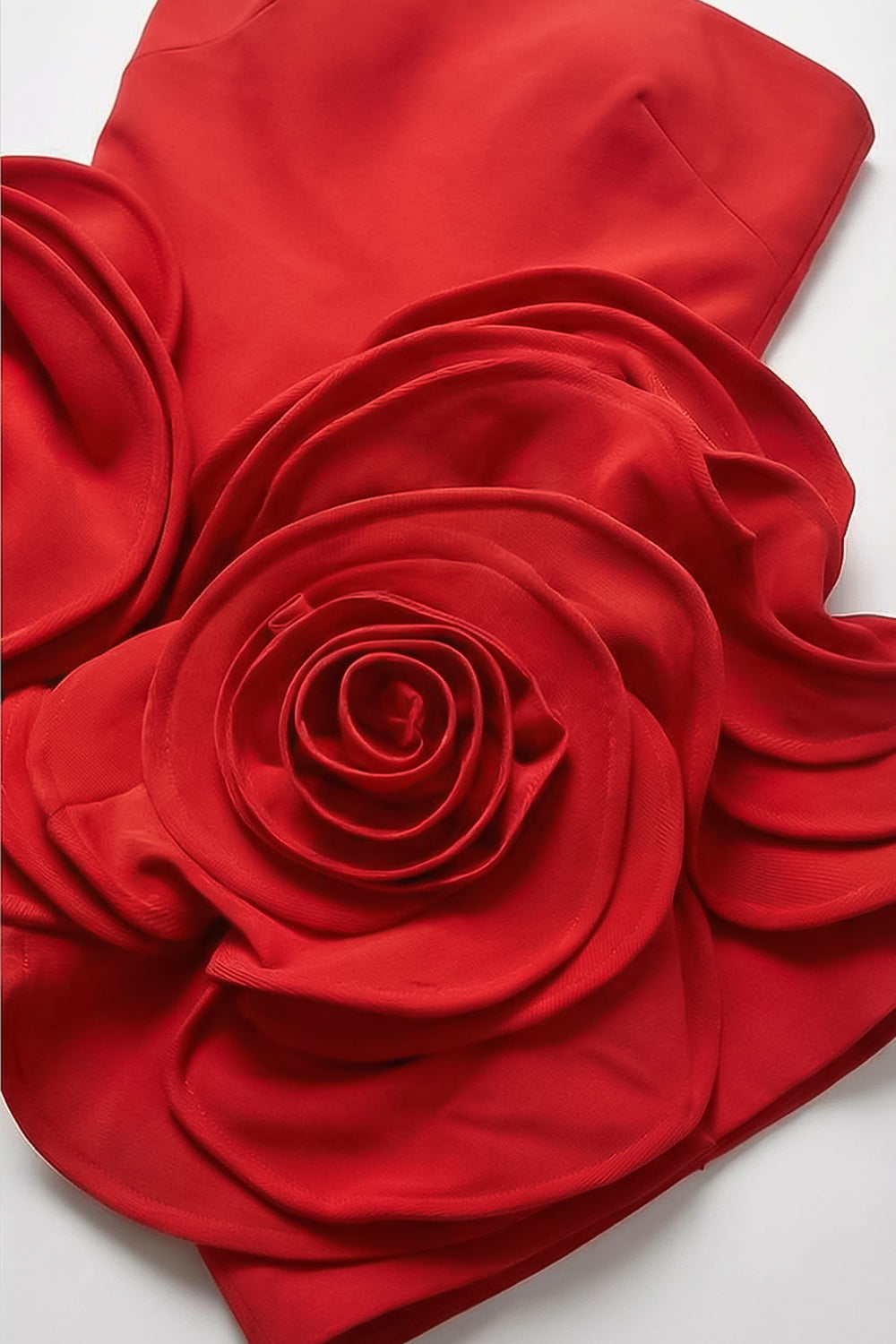 Strapless Sculptural Mini Dress with 3D Rose Appliqués – Red – view 6