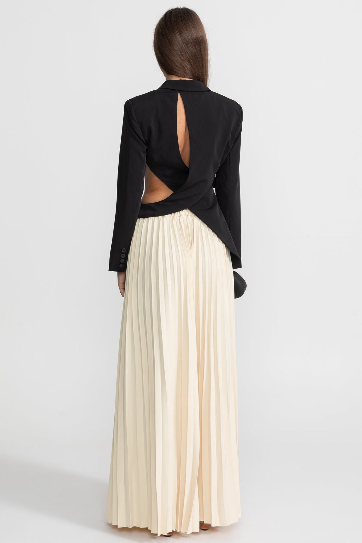 Asymmetric Cut-Out Blazer with Notched Lapels and Belt – Black