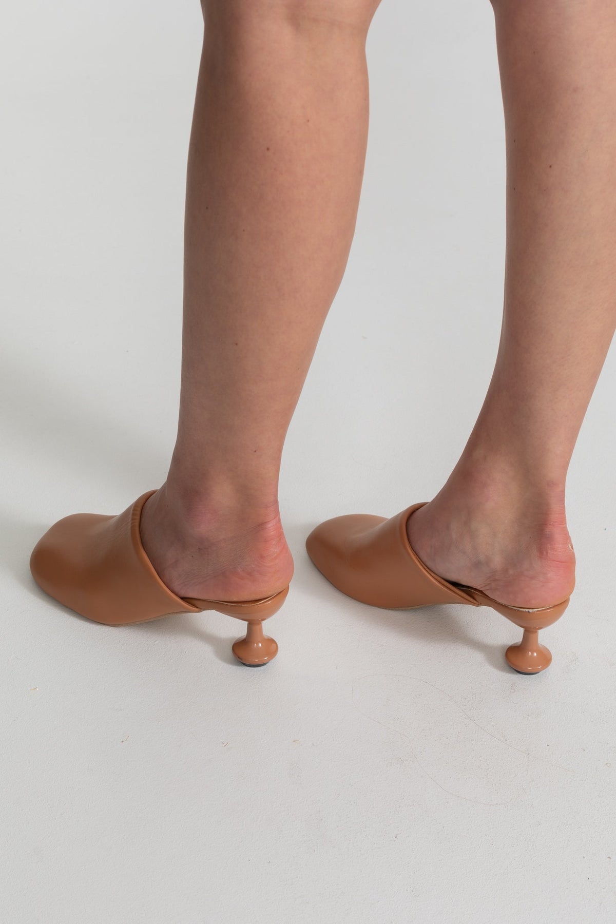 Sculptural Round Heel Mules with Rounded Square Toe – Camel – view 3