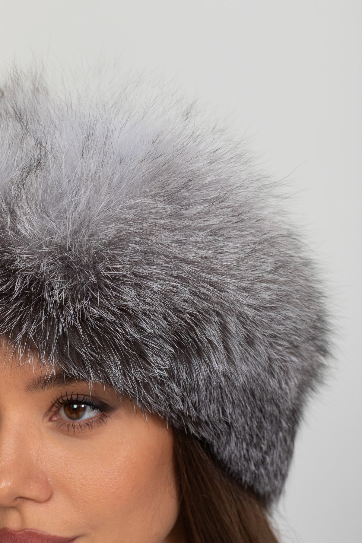Vegan Leather Hat with Plush Trim and Pom-Pom Ties – Grey – view 3