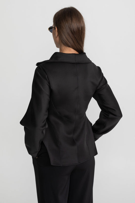 Structured Zip-Up Jacket with Sculpted Seams and High Collar – Black – view 2