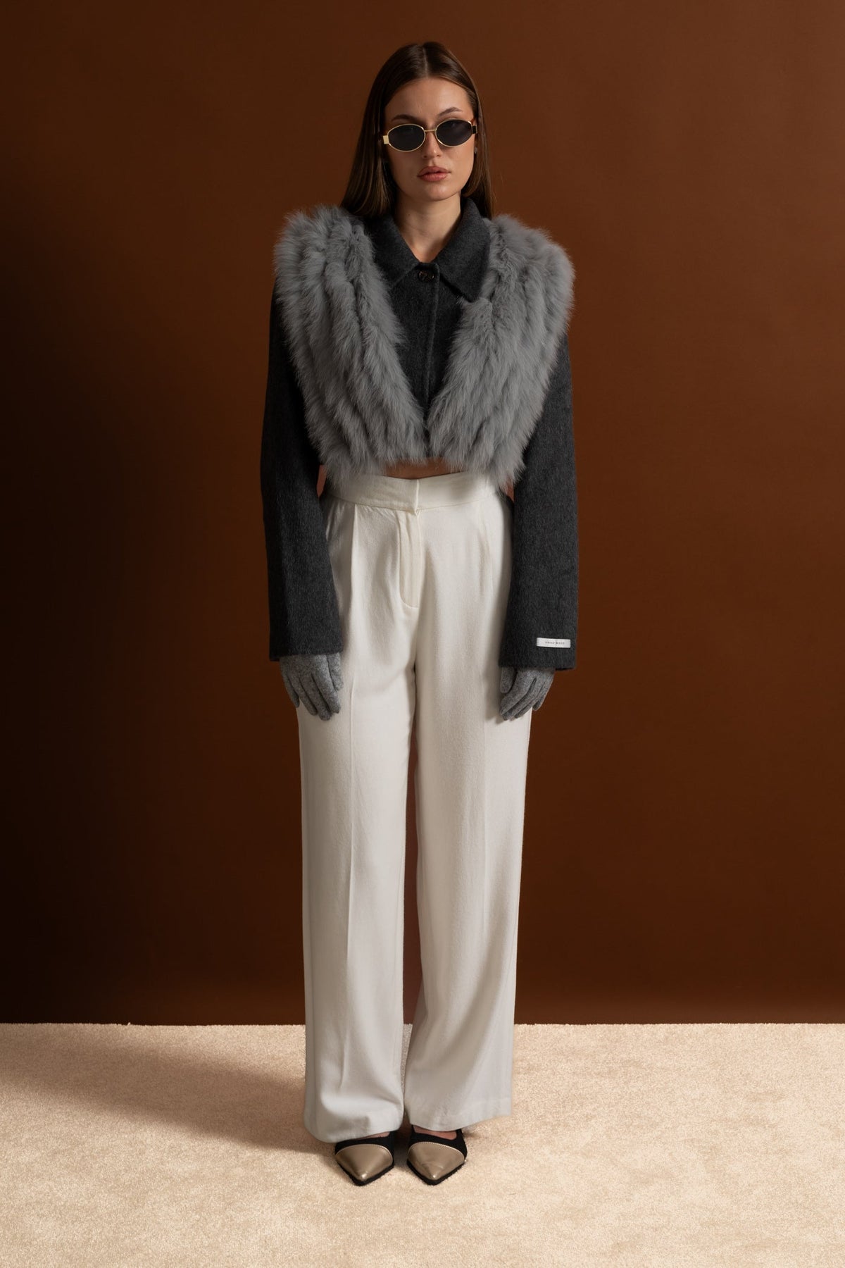 Wool and Cashmere Cropped Jacket – Charcoal Grey – view 7