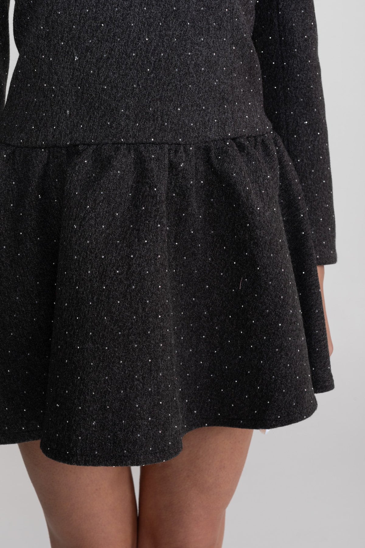 Long Sleeve Mini Dress with Stand Collar and Detachable Cape – Charcoal