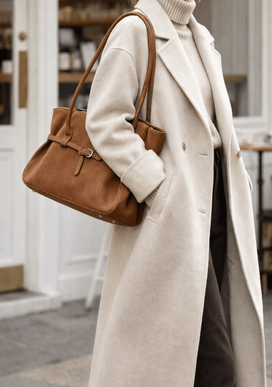 Briana Belted Faux Suede Structured Tote Bag with Zip – view 2