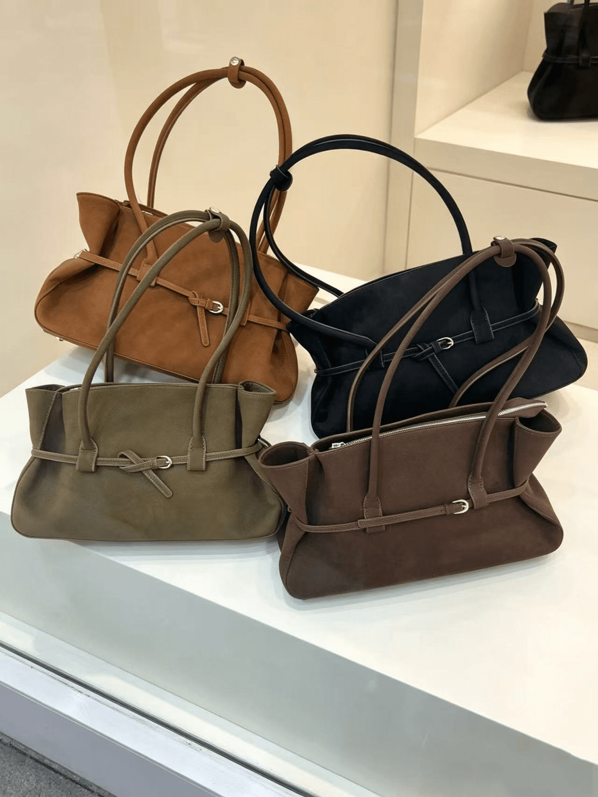 Briana Belted Faux Suede Structured Tote Bag with Zip – view 8