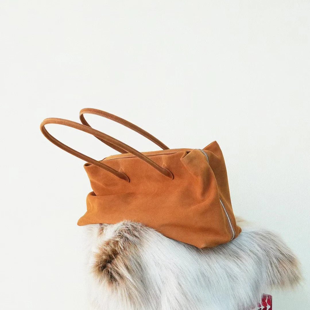 Carly Frosted Faux Suede Tote Bag with Tassel Zip