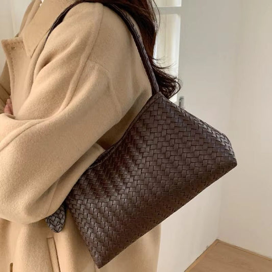 Jasmin Glossy Woven Vegan Leather Shoulder Bag with Magnetic Clasp – view 2
