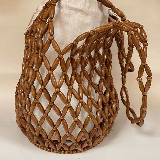 Margot Handmade Woven Bucket Tote with Wooden Bead Accents – view 2