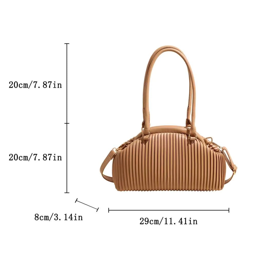 Mariana Pleated Nylon Shoulder Tote Bag with Zip Closure