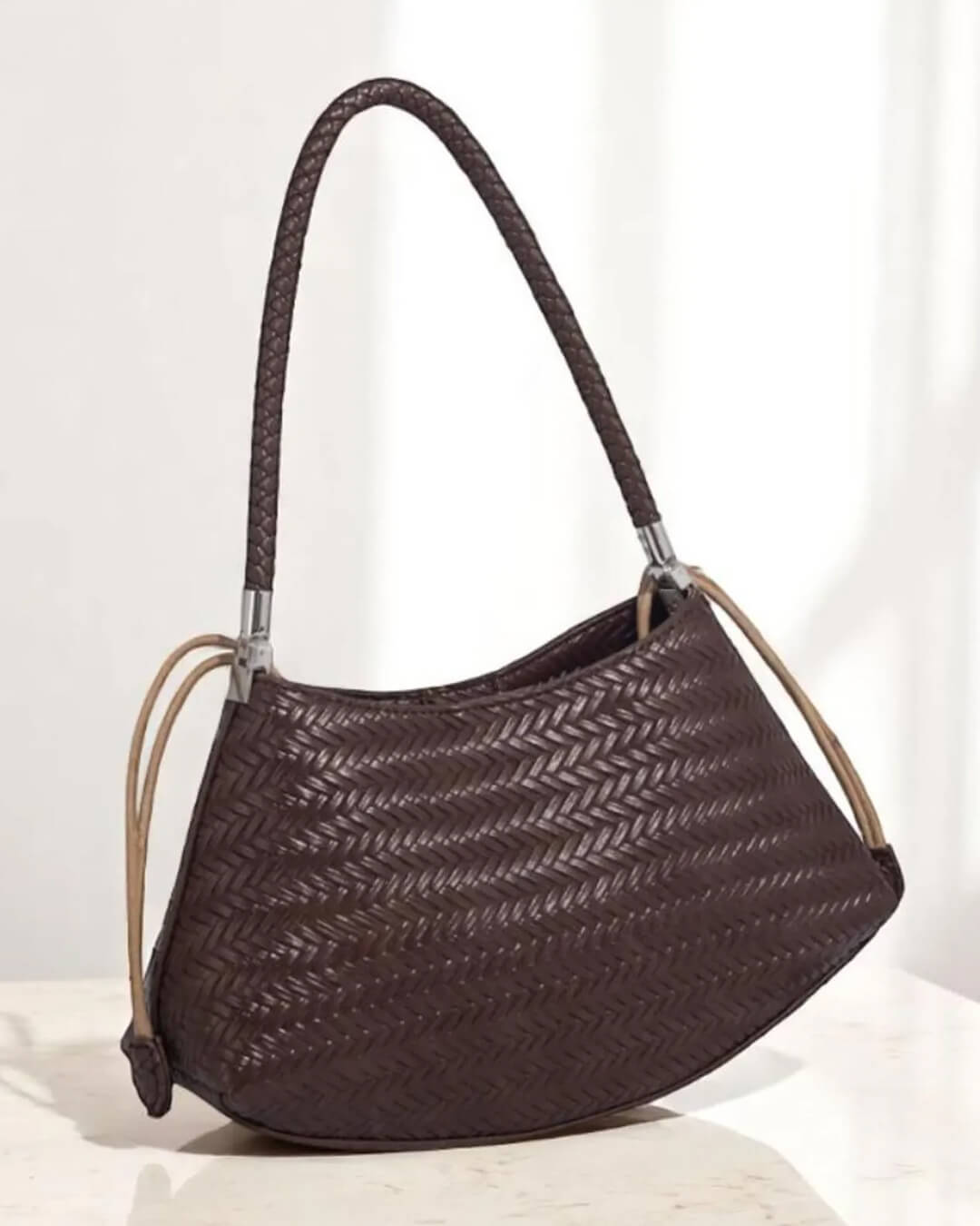 Alya Bohemian Woven Natural Fibre Shoulder Bag with Woven Handles